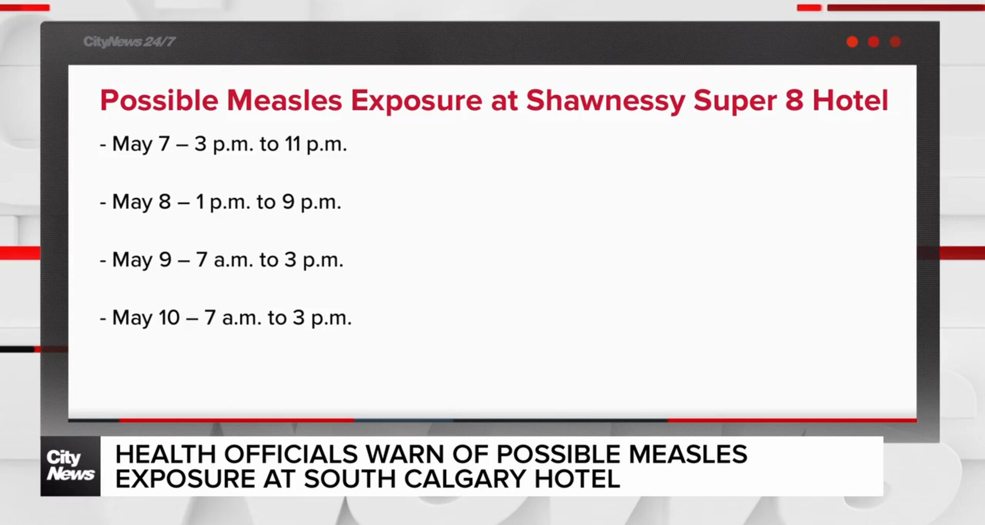 Health officials warn of possible measles exposure in Calgary