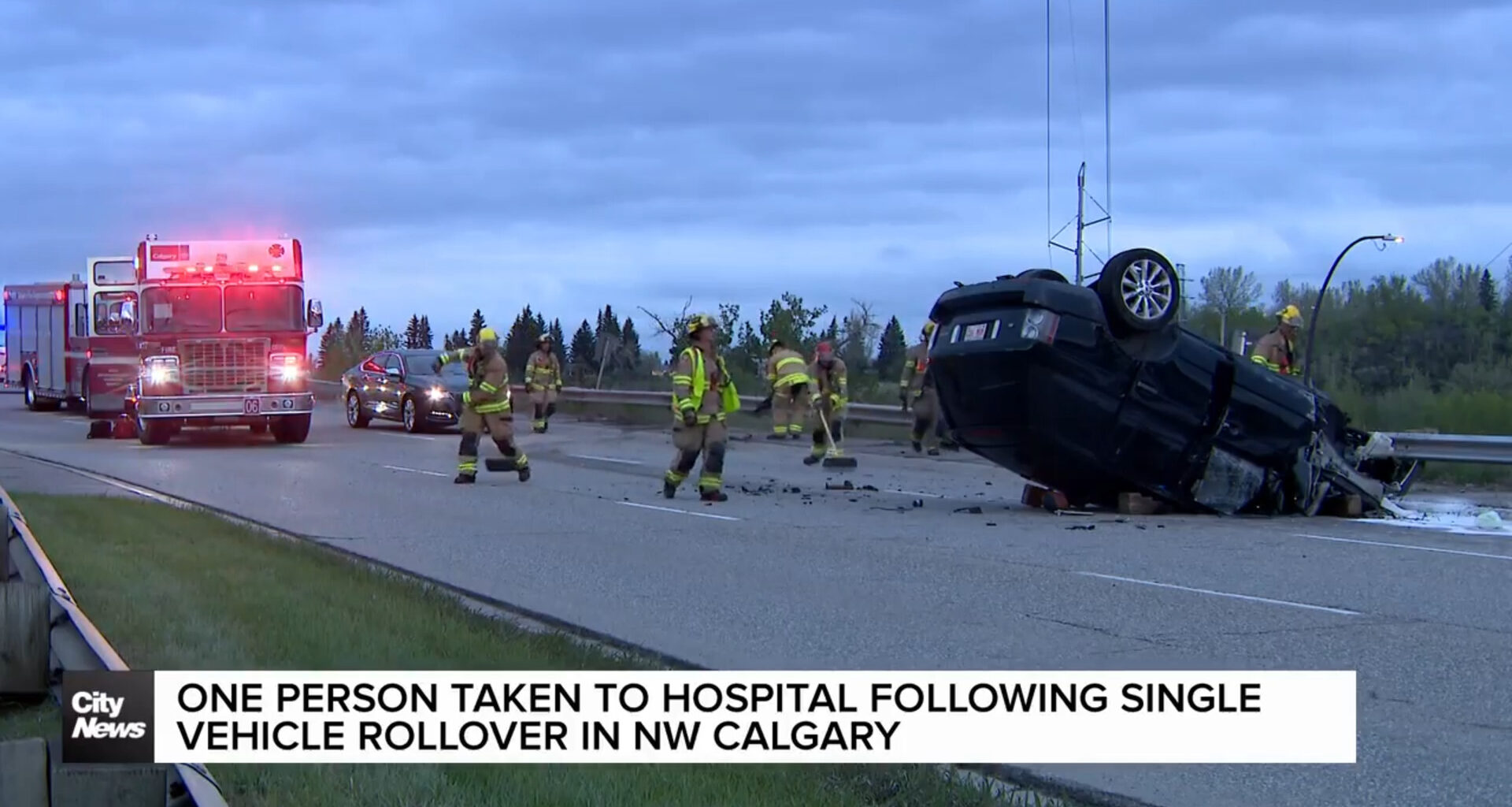 One person taken to hospital following a single vehicle rollover in NW Calgary