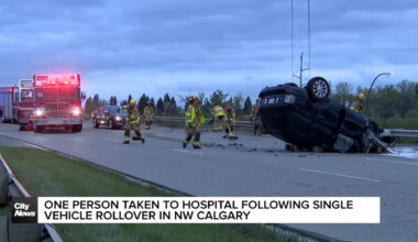 One person taken to hospital following a single vehicle rollover in NW Calgary