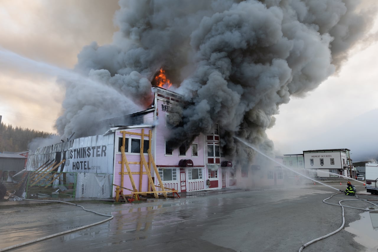 The fire, pictured early Sunday morning.