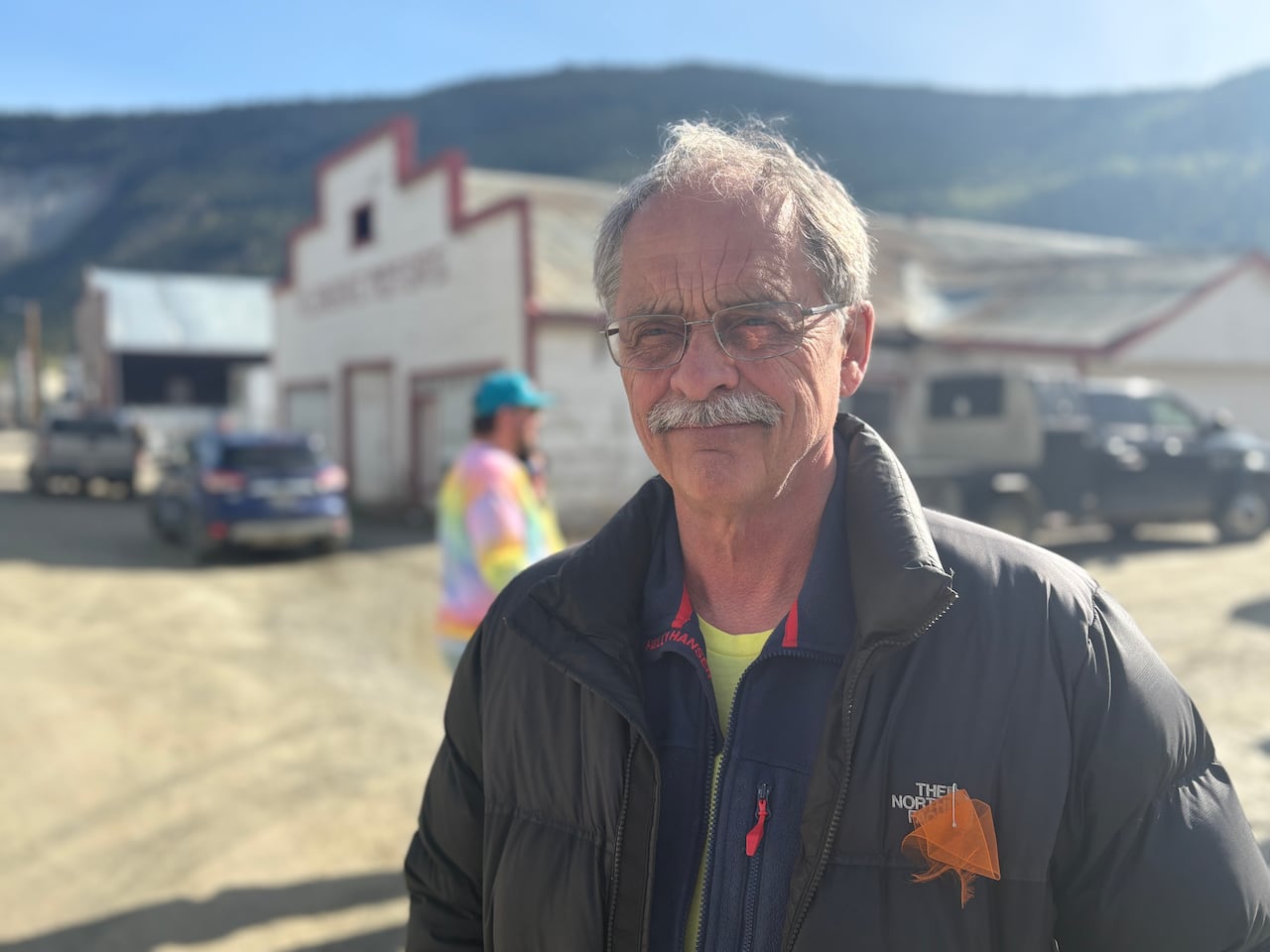Dawson City Mayor Stephen Johnson speaks near the site of the Westminster Hotel fire.