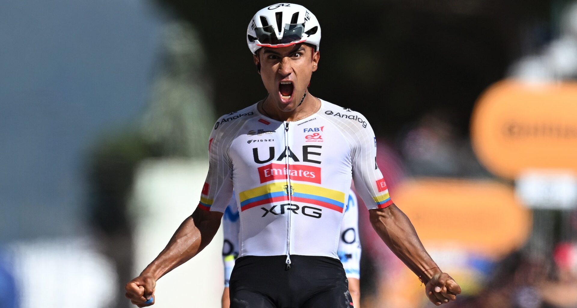 CHIAVARI, ITALY - MAY 20: Jhonatan Narvaez of Ecuador and UAE Team Emirates - XRG celebrates at finish line as stage winner during the 109th Giro d'Italia 2026, Stage 11 a 195km stage from Porcari to Chiavari / #UCIWT / on May 20, 2026 in Chiavari, Italy. (Photo by )