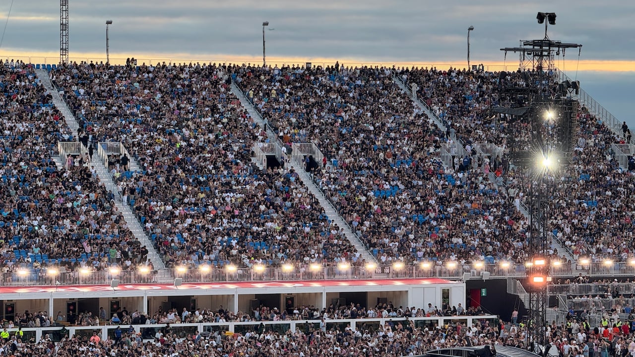 Fans are shown here in the stands at Rogers Stadium.