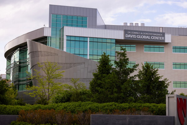 Nebraska Medicine's Davis Global Center is seen on Sunday, May 10,2026 in Omaha, Neb. where American passengers from the hantavirus-stricken cruise ship will quarantine. (AP Photo/Rebecca S. Gratz)