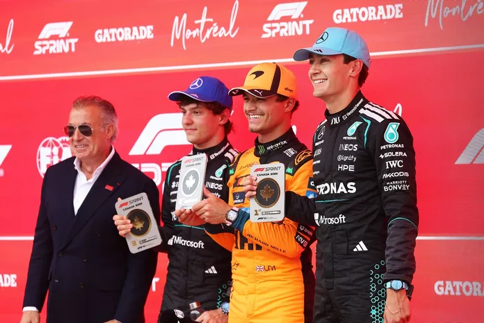 Lando Norris, McLaren; George Russell, Mercedes; Andrea Kimi Antonelli, Mercedes