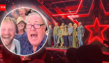 Britain'S Got Talent: 'Britain's Got Talent': TV presenter Jeremy Clarkson celebrates Hawkstone Farmers Choir's semi-final win; cheers with crowd at farm fest |