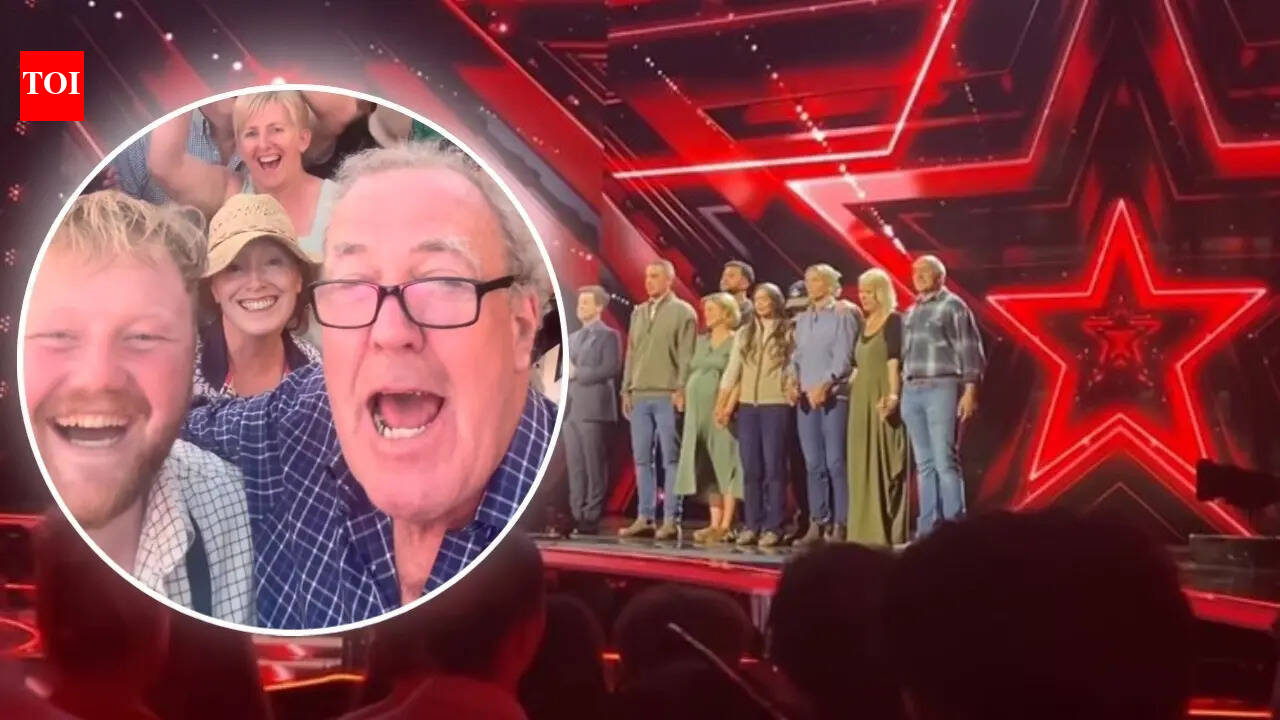 Britain'S Got Talent: 'Britain's Got Talent': TV presenter Jeremy Clarkson celebrates Hawkstone Farmers Choir's semi-final win; cheers with crowd at farm fest |
