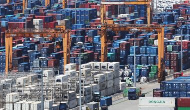 Containers are stacked at a port in Pyeongtaek, Gyeonggi Province, May 8. Yonhap