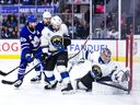 Cleveland Monsters goaltender Zach Sawchenko recorded a 15-save shutout in a 4-0 win over the Toronto Marlies in AHL playoff action on May 20, 2026 in Toronto.