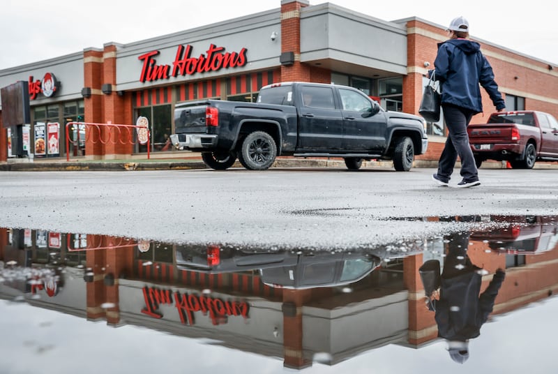 A Tim Hortons store is shown in Fort McMurray, Alta., on May 16, 2024. (Jeff McIntosh / The Canadian Press)