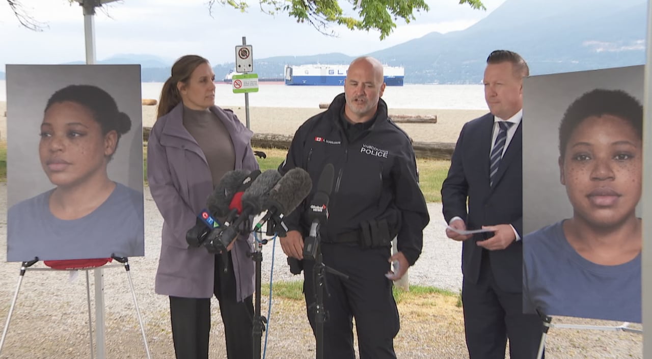 VPD Sgt. Adam Donaldson, center, says forensic pollen analysis indicates the unidentified deceased woman found floating in English Bay may have been in the Seattle and Portland area before coming to Vancouver.