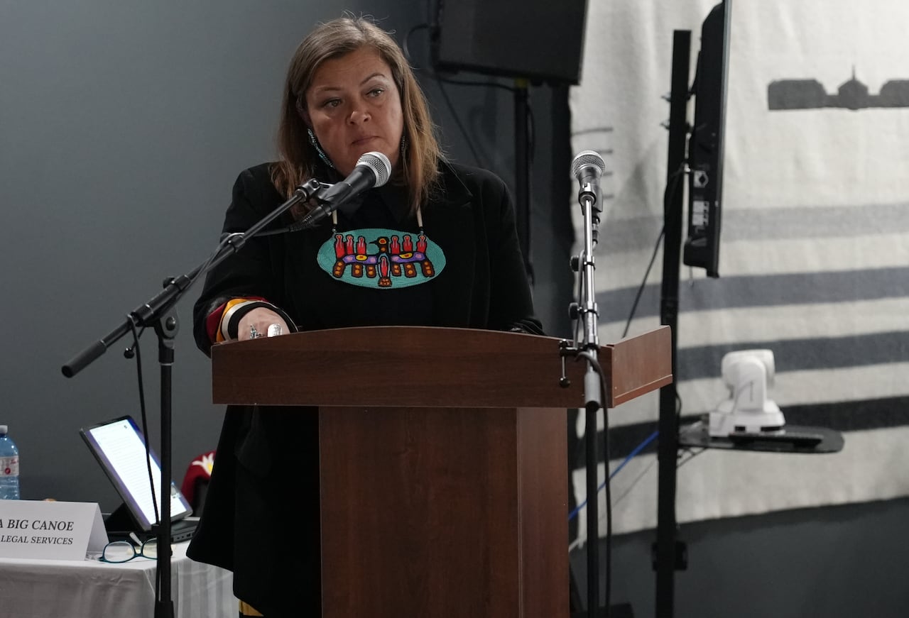Christa Big Canoe, legal director of Aboriginal Legal Services and lead prosecutor for the Permanent Peoples' Tribunal at the daphne art centre in Montreal on May 25, 2026