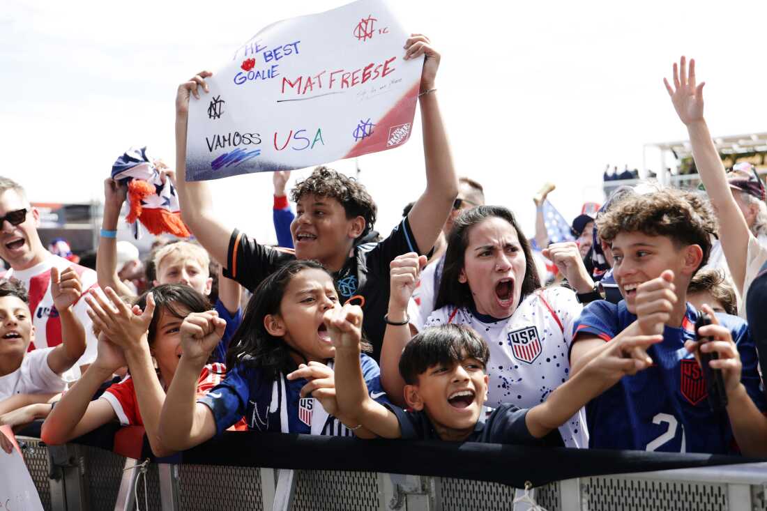Fans cheer during the United States World Cup roster reveal on Tuesday in New York City.