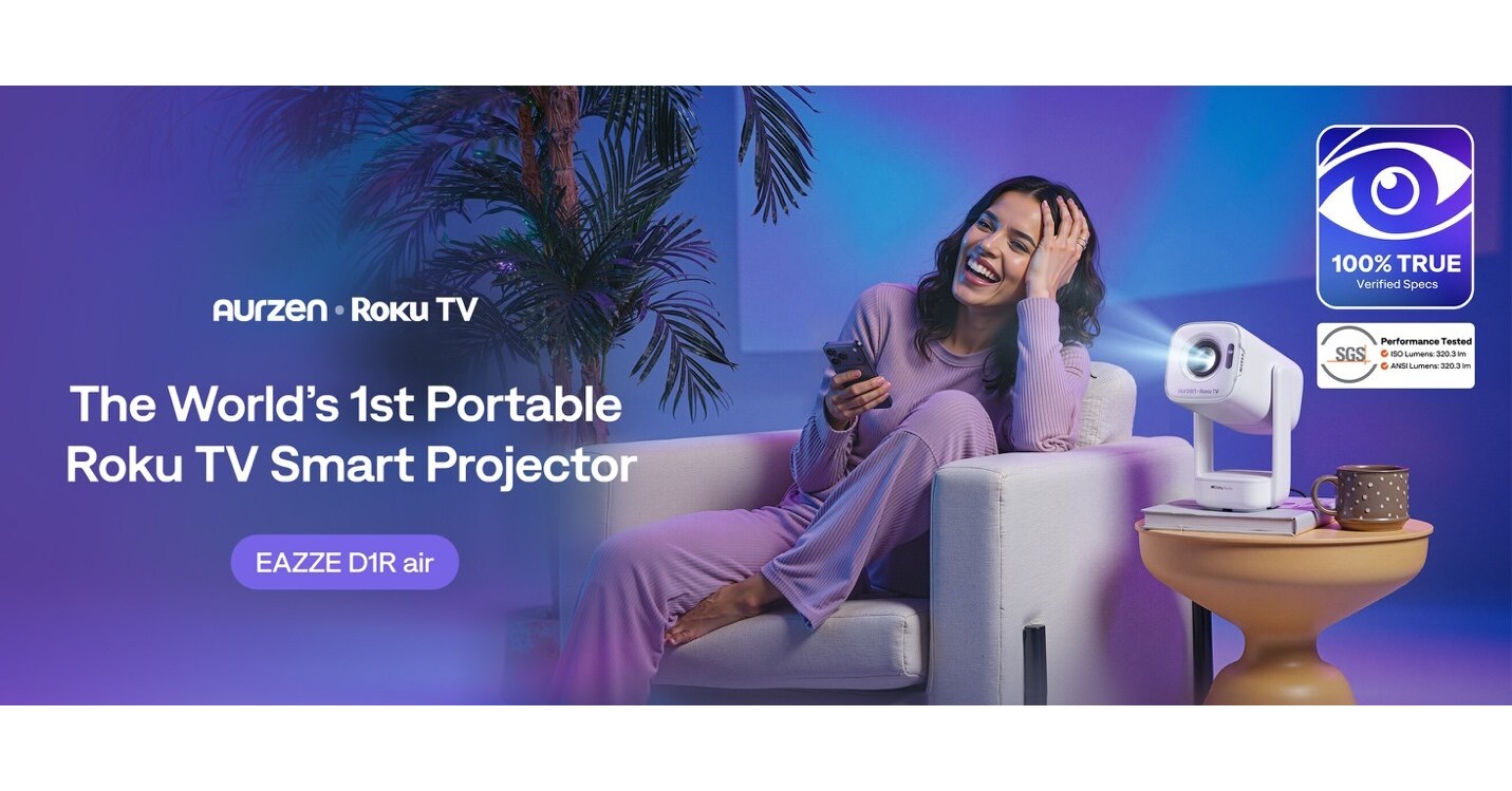 Aurzen Unveils World's First Portable Roku TV Smart Projector, EAZZE D1R Air