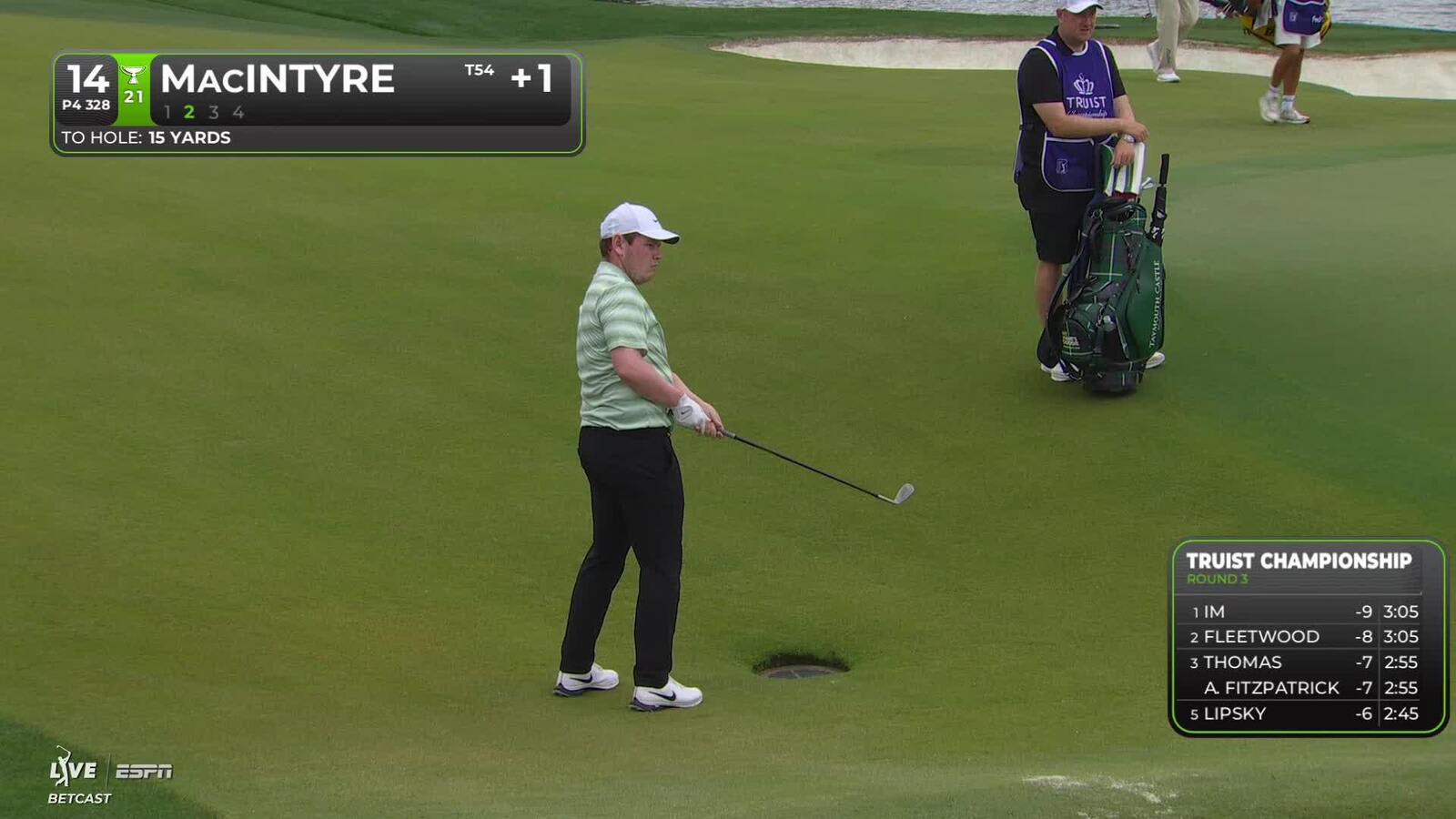 Robert MacIntyre sinks 12-foot putt for birdie on No. 14 at Truist Championship