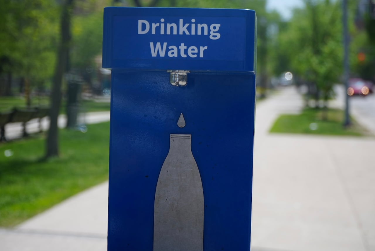 A blue box that reads "drinking water."