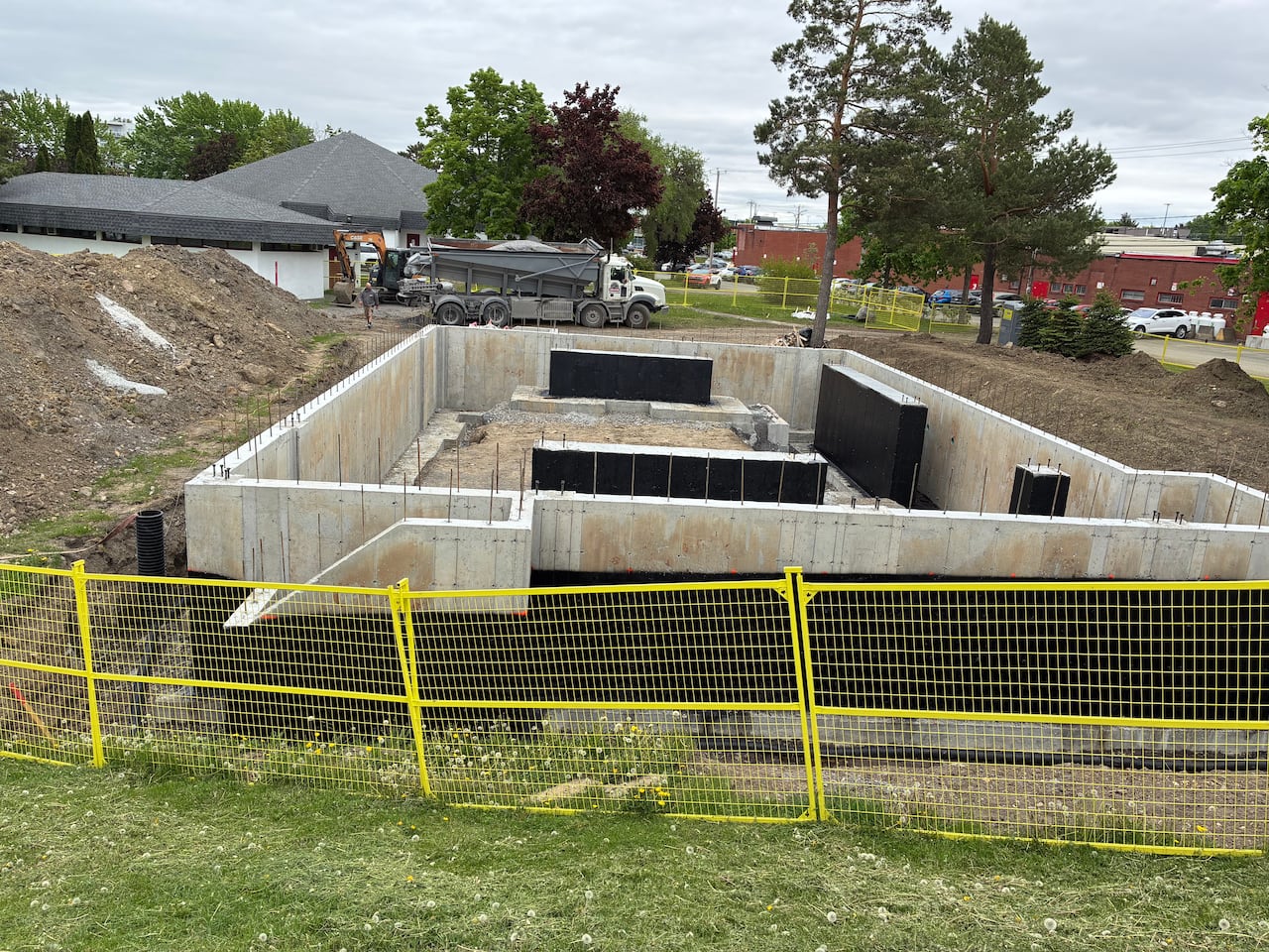 The city of Chateauguay is getting a new outdoor stage. This is a picture of the construction site that shows the foundation poured.