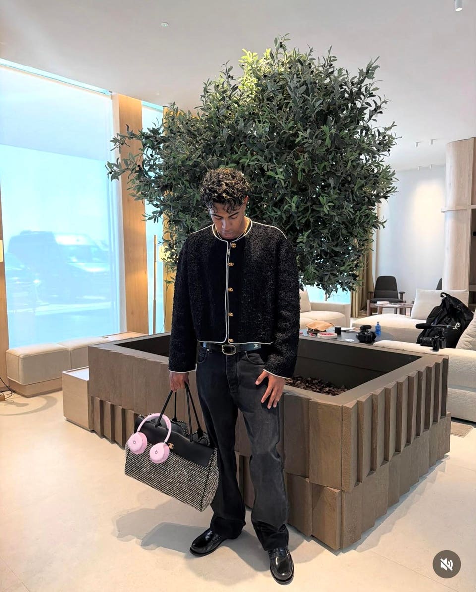 Mystery Beats headphones appear on Yamine Lamal's bag. 