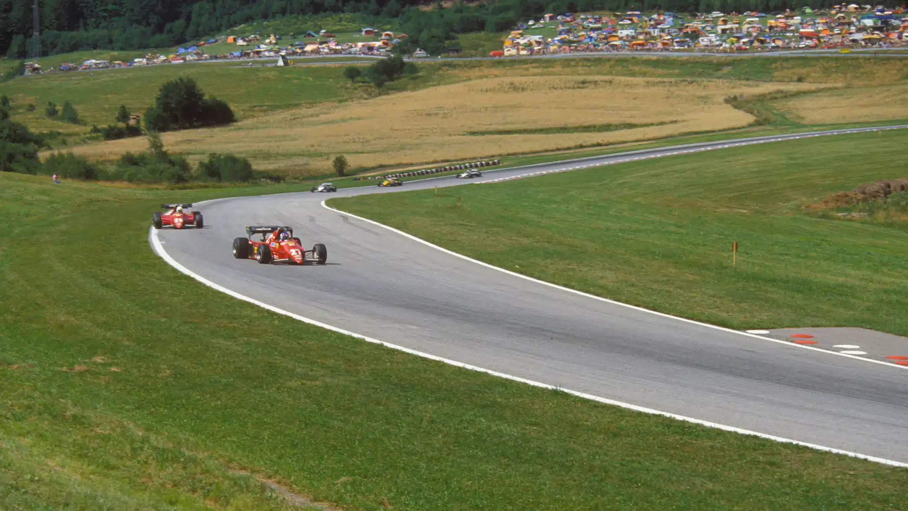 Patrick Tambay leads Ferrari team-mate Rene Arnoux in the 1983 Austrian Grand Prix