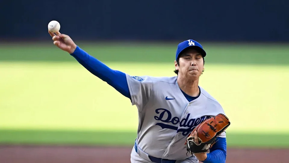 Los Angeles Dodgers pitcher Shohei Ohtani (17) against the <a class="link " href="https://sports.yahoo.com/mlb/teams/san-diego/" data-i13n="sec:content-canvas;subsec:anchor_text;elm:context_link" data-ylk="slk:San Diego;sec:content-canvas;subsec:anchor_text;elm:context_link;itc:0" data-yga="{"yLinkElement":"context_link","yModuleName":"content-canvas","yLinkText":"San Diego","ySubModuleName":"anchor_text","yHasCommerce":false}">San Diego</a> Padres.© Denis Poroy-Imagn Images