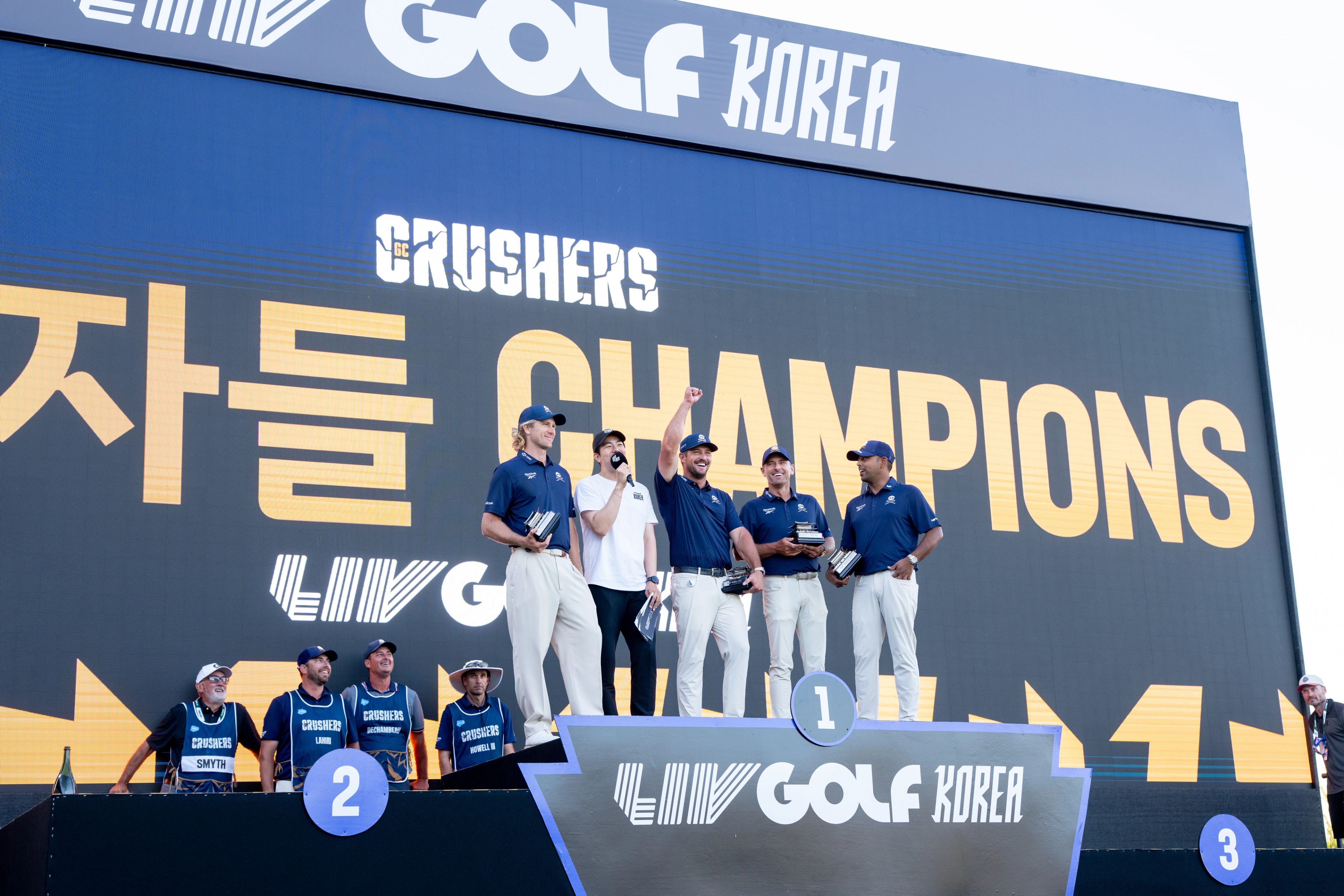Crushers GC celebrate after claiming the team title at LIV Golf Korea. (Photo by Mateo Villalba/LIV Golf)