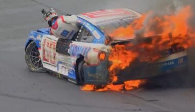 Ryan Preece in flames after huge crash at the start of NASCAR All-Star Race
