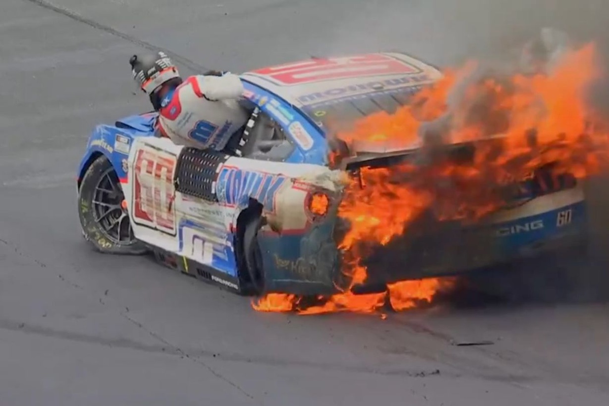 Ryan Preece in flames after huge crash at the start of NASCAR All-Star Race