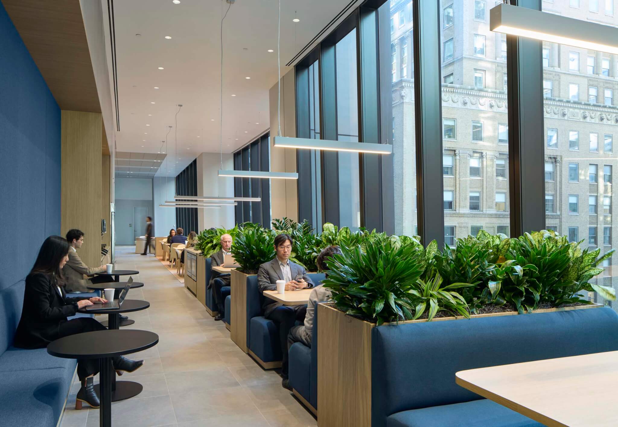 Restaurant booths inside the JP Morgan Chase