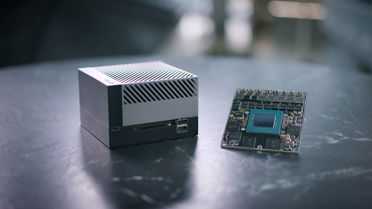 The NVIDIA AGX Orin system board and its official chassis.
