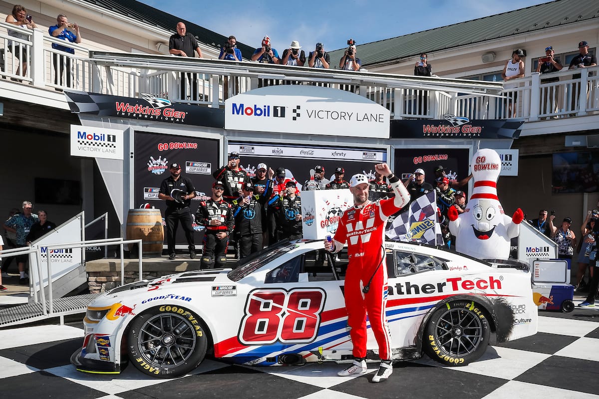 #88: Shane Van Gisbergen, Trackhouse Racing, WeatherTech Chevrolet celebrates in victory lane