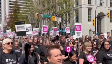 Health professionals rallied in Downtown Vancouver ahead of a strike vote