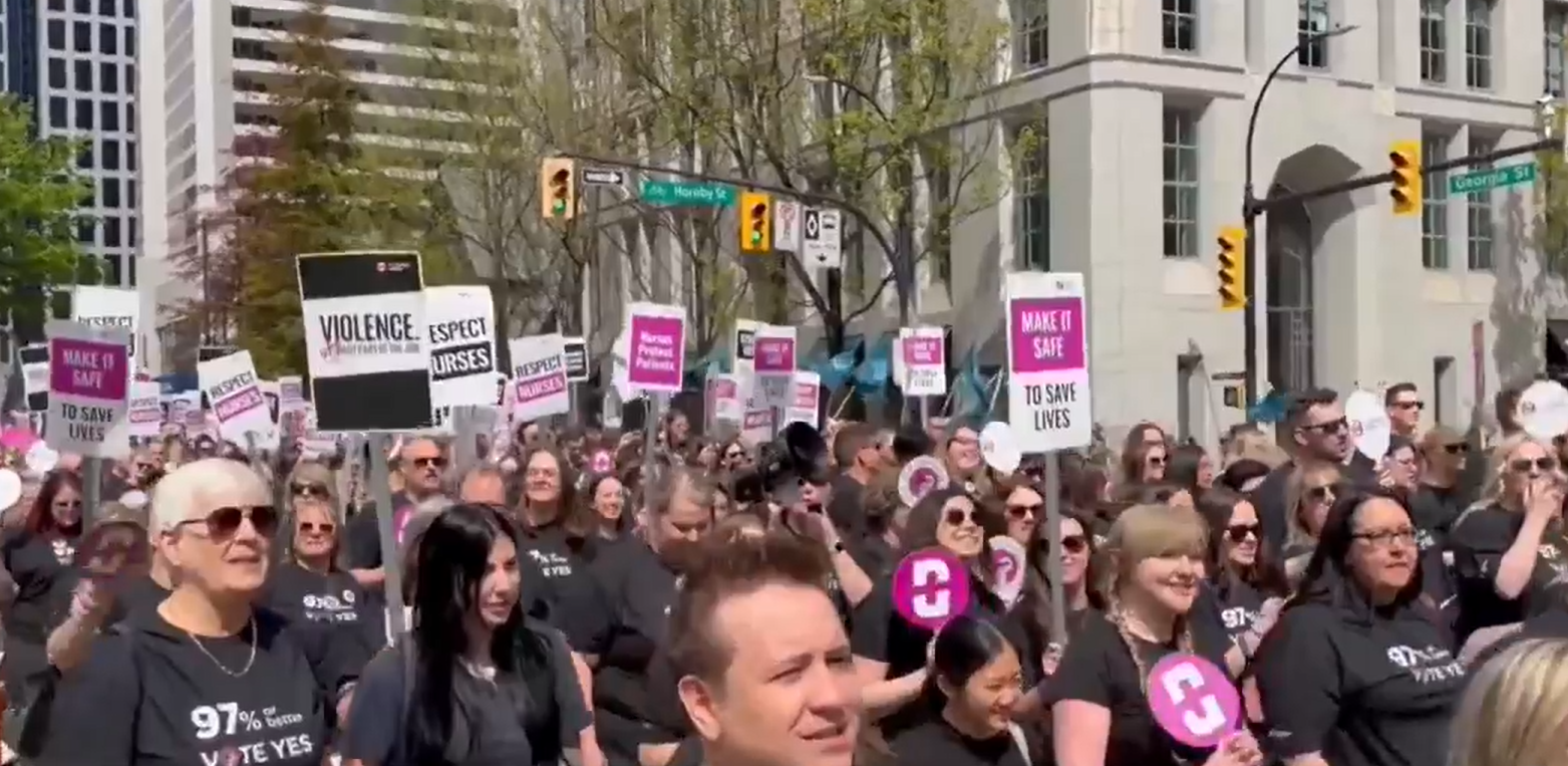 Health professionals rallied in Downtown Vancouver ahead of a strike vote