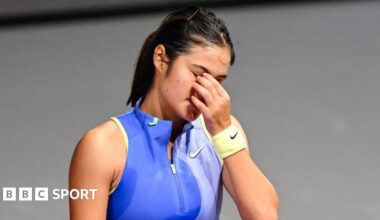 Emma Raducanu reacts during the Qatar Open in March