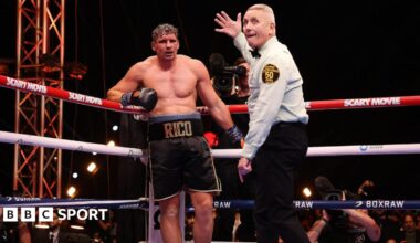 The referee counts Rico Verhoeven after a knockdown