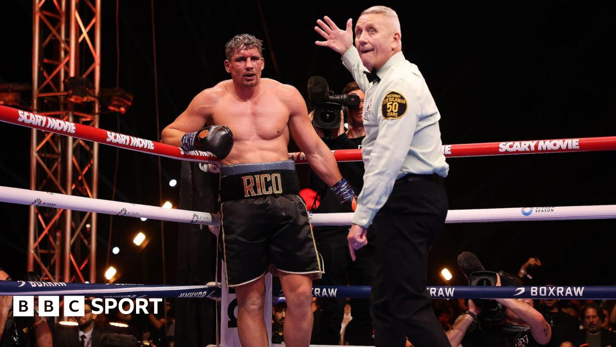 The referee counts Rico Verhoeven after a knockdown
