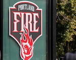FILE - The Portland Fire logo at the team’s launch party, Portland, Ore., July 15, 2025. 