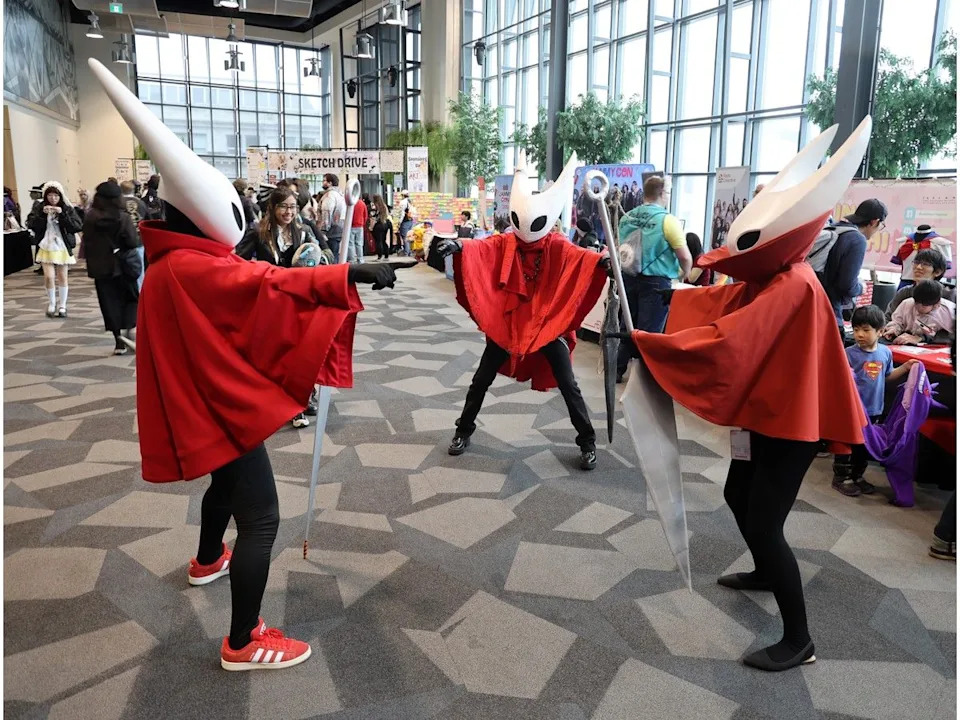 These visitors to Otafest are dressed as characters from Hollow Knights.