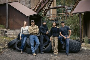 Arielle Kebbel as Belle, Luke Grimes as Kayce Dutton, Logan Marshall-Green as Pete Calvin, Ash Santos as Andrea, and Tatanka Means as Miles in 'Marshals.'