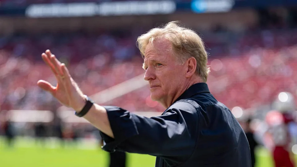 September 21, 2025; Santa Clara, California, USA; NFL commissioner Roger Goodell on the field prior to a game between the <a class="link " href="https://sports.yahoo.com/nfl/teams/arizona/" data-i13n="sec:content-canvas;subsec:anchor_text;elm:context_link" data-ylk="slk:Arizona Cardinals;sec:content-canvas;subsec:anchor_text;elm:context_link;itc:0" data-yga="{"yLinkElement":"context_link","yModuleName":"content-canvas","yLinkText":"Arizona Cardinals","ySubModuleName":"anchor_text","yHasCommerce":false}">Arizona Cardinals</a> and the <a class="link " href="https://sports.yahoo.com/nfl/teams/san-francisco/" data-i13n="sec:content-canvas;subsec:anchor_text;elm:context_link" data-ylk="slk:San Francisco 49ers;sec:content-canvas;subsec:anchor_text;elm:context_link;itc:0" data-yga="{"yLinkElement":"context_link","yModuleName":"content-canvas","yLinkText":"San Francisco 49ers","ySubModuleName":"anchor_text","yHasCommerce":false}">San Francisco 49ers</a> at Levi's Stadium. Mandatory Credit: Kyle Terada-Imagn Images© Kyle Terada-Imagn Images