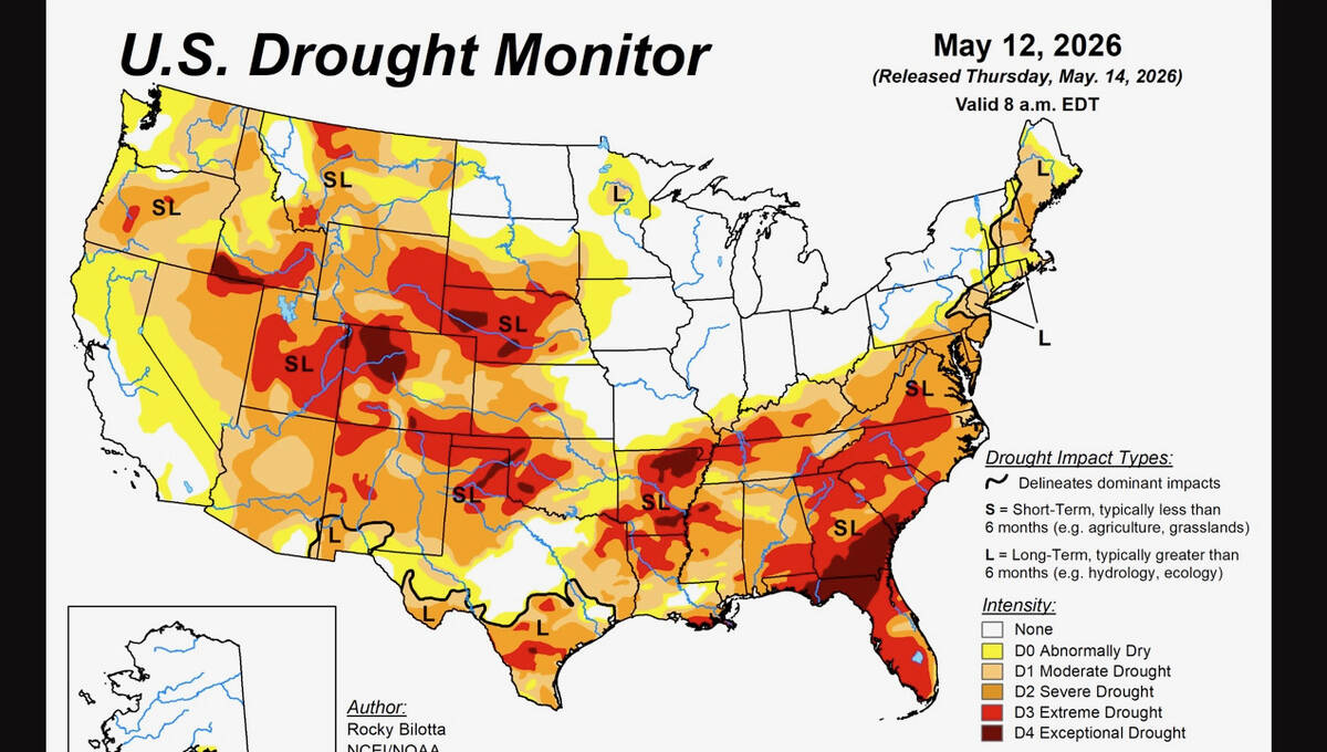 A drought has damaged winter wheat in the Central Plains of America, with the USDA forecasting the smallest winter wheat crop since 1966 | Source: U.S. Drought Monitor