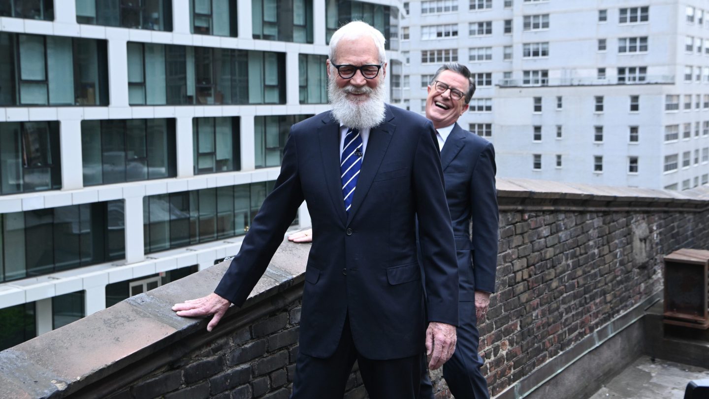 David Letterman, Stephen Colbert Throw CBS Furniture on 'Late Show'