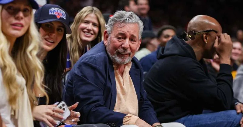 Apr 30, 2026; Atlanta, Georgia, USA; New York Knicks executive chairman and ceo James Dolan watches a game against the Atlanta Hawks in the second quarter during game six of the first round of the 2026 NBA Playoffs at State Farm Arena. Mandatory Credit: Brett Davis-Imagn Images