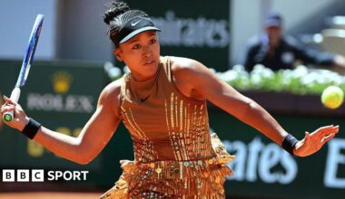 Naomi Osaka wears a gold sequined dress in the first round at the French Open