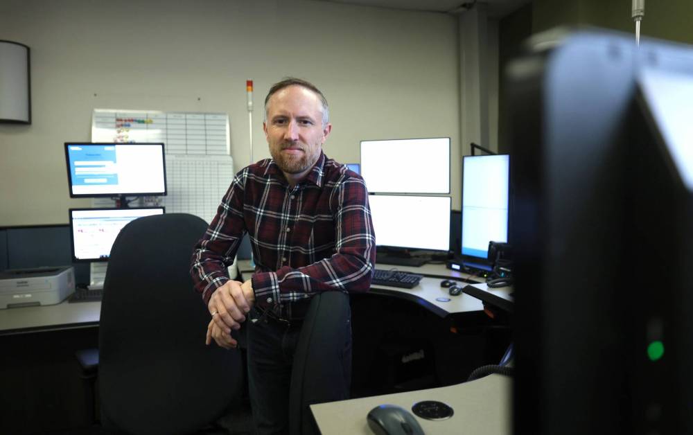 Ruth Bonneville / Free Press
Hyper co-founder Ben Sanders in his Winnipeg office on Friday. The firm’s tech is being used by the Toronto Police Service, among others.
