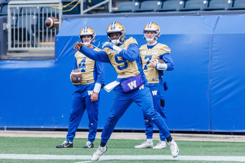 MIKE DEAL / FREE PRESS
Quarterback Bryce Perkins (9) said part of what drew him to the Winnipeg Blue Bombers — aside from being friends with recently retired Blue and Gold darling Chris Streveler — was the atmosphere on game days.