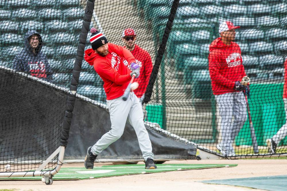 MIKAELA MACKENZIE / FREE PRESS
Winnipeg Goldeyes slugger Max Murphy believes the time has the right personnel to make a run at the American Association title this season.