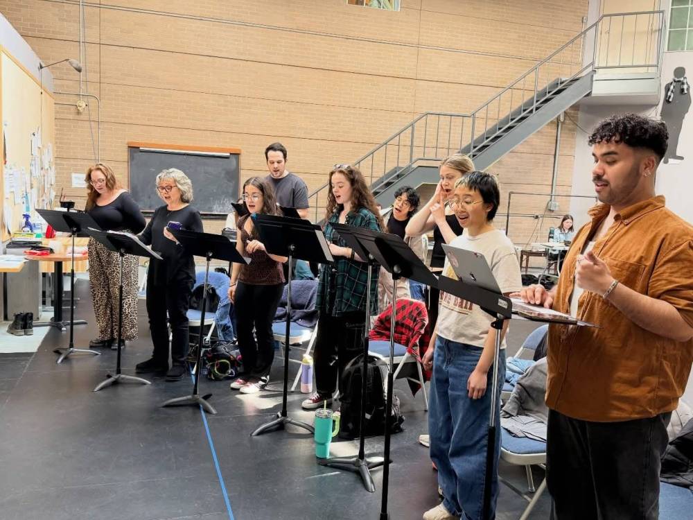 Supplied photos
The cast of Kimberly Akimbo, including lead Debbie Maslowsky, rehearse songs from this season’s musical from Dry Cold Productions.