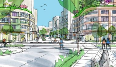 An artist&rsquo;s rendering shows what one section of the Clayton corridor may look like in the future. (Image via: City of Surrey)