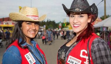 Anmol Cheema and Sierra Pilcher are seen as &ldquo;Ask Me&rdquo; ambassadors during a previous rodeo and fair. The Rodeo now calls the ambassadors &ldquo;Wranglers&rdquo; and Rick Hugh says they&rsquo;ll be able to answer all scavenger hunt-related questions for kids. (Black Press Media file photo)