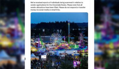 The Surrey Police Service sent out a warning on X.com May 1 about scams surrounding the Cloverdale Rodeo. (Screenshot via X.com)